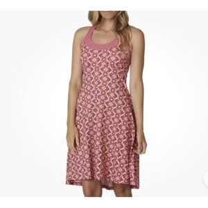 PrAna Cali Dress M Stretch Azalea Guava Pink Mixed Print Racerback Athleisure